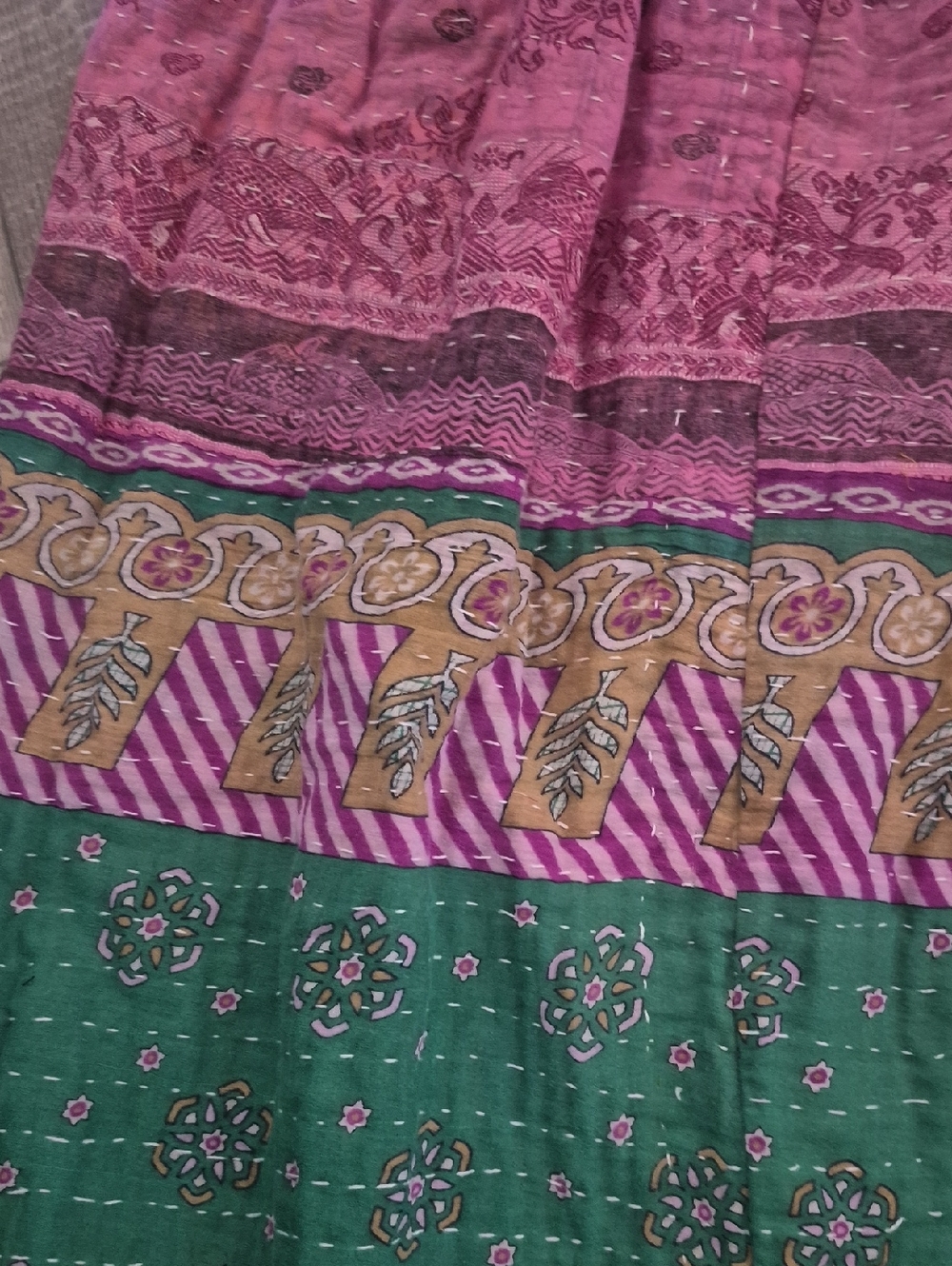 Custom High Quality Denium Bohemian Floral Patchwork Wide-Leg Kantha Pants L - Picture 4 of 8